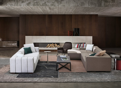Living room set design corner sofa L-shape + 4-seater sofa upholstered couches leather